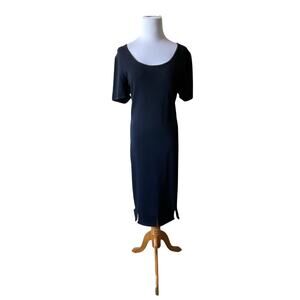 St. John Collection Black Wool Blend Short Sleeved Midi Dress Elegant Size 10